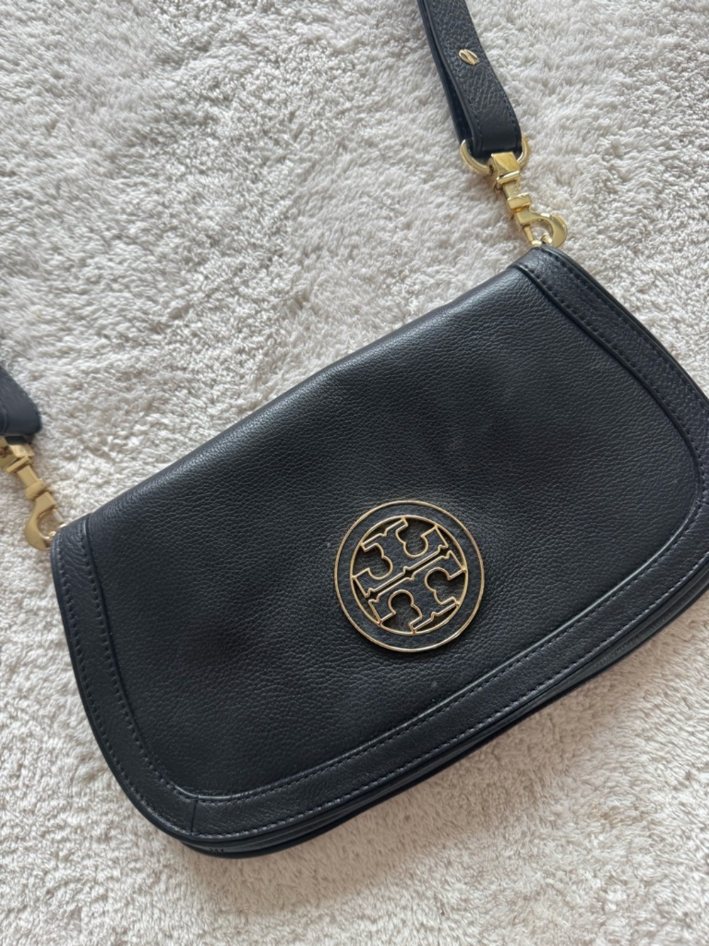 Tory Burch Black Leather Crossbody with Gold Logo Medallion